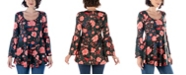 24seven Comfort Apparel Women's Floral Print Bell Sleeve Tunic Top